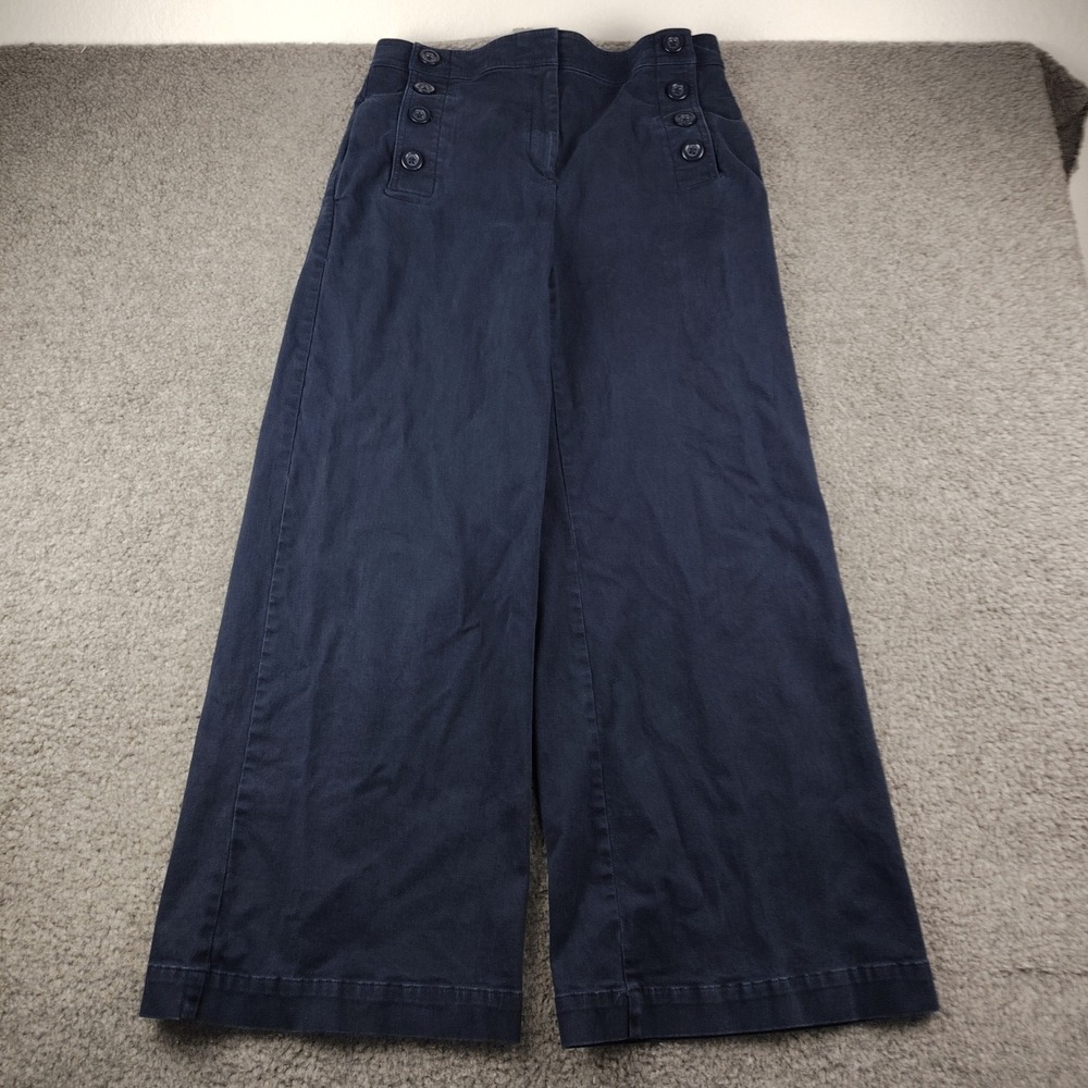 Ann Taylor Navy Blue Sailor Pants Wide Leg High Waisted Button Front Size 10